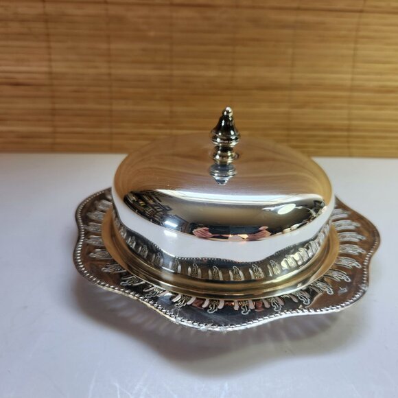 Viking Plate Butter Dish Silver Plate Glass Insert Cutout Pattern Scalloped Edge - Picture 4 of 9